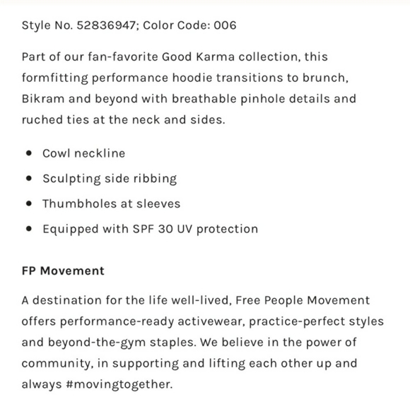 Free People Movement Good Karma Hoodie White M/L nwot - Picture 11 of 14